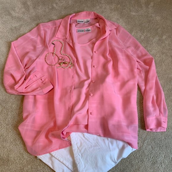 Liz Baker Pink Sheer Blouse with 2 Shells Size 14 - Picture 1 of 16